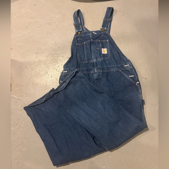 Carhartt Men’s Denim Overalls R07-DST Blue 42x32 Workwear Carpenter Bib Overalls - Picture 2 of 6